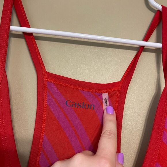 Caslon Women’s Pink Purple Red Stripe Racerback High Low Maxi Dress Size Large - Picture 2 of 8